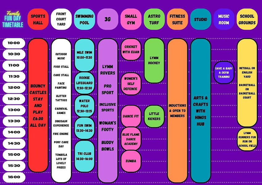 2024.07 Leisure centre fun day timetable